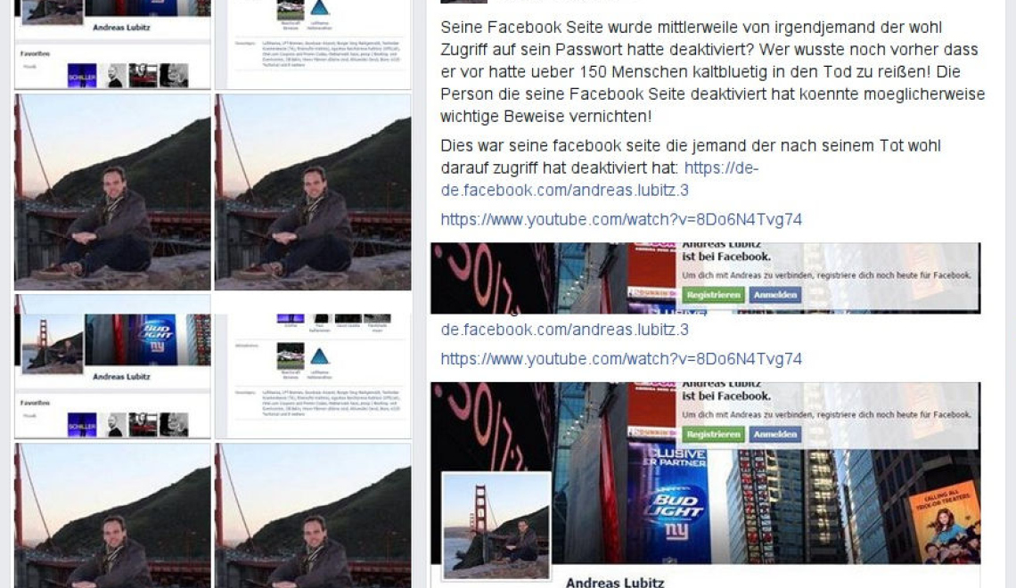 Abbildung von Andreas Lubitz Hetzjagd auf Facebook