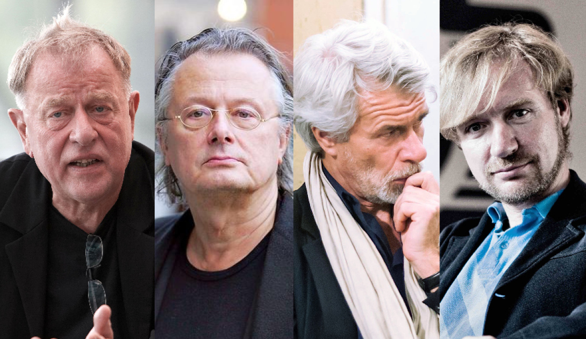 Collage - Claus Peymann, Frank Castorf, Chris Dercon, Tim Renner Collage von Peymann, Castorf, Dercon, Renner