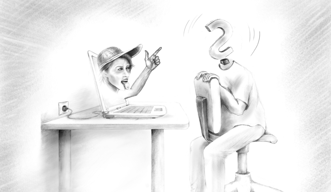 Videoblogger Karikatur - Sebastian Ugovsky - All rights reserved Abbildung der Karikatur eines Vloggers, gezeichnet von Sebastian Ugovsky 2011