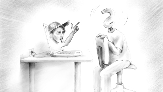 Abbildung der Karikatur eines Vloggers, gezeichnet von Sebastian Ugovsky 2011