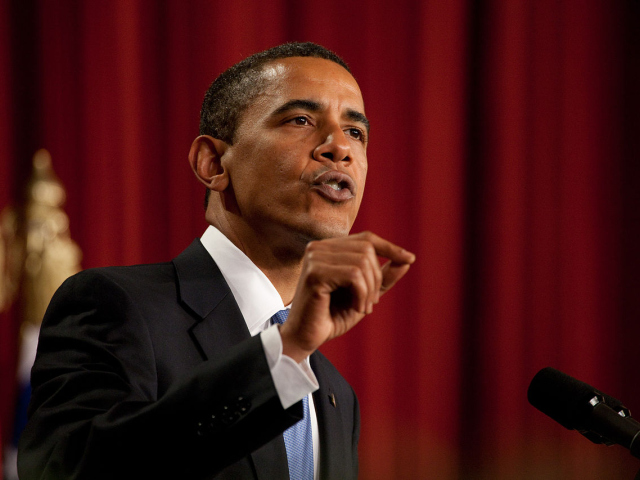 Abbildung von Barack Obama bei einer Rede in Cairo