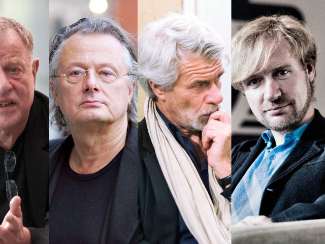 Collage von Peymann, Castorf, Dercon, Renner
